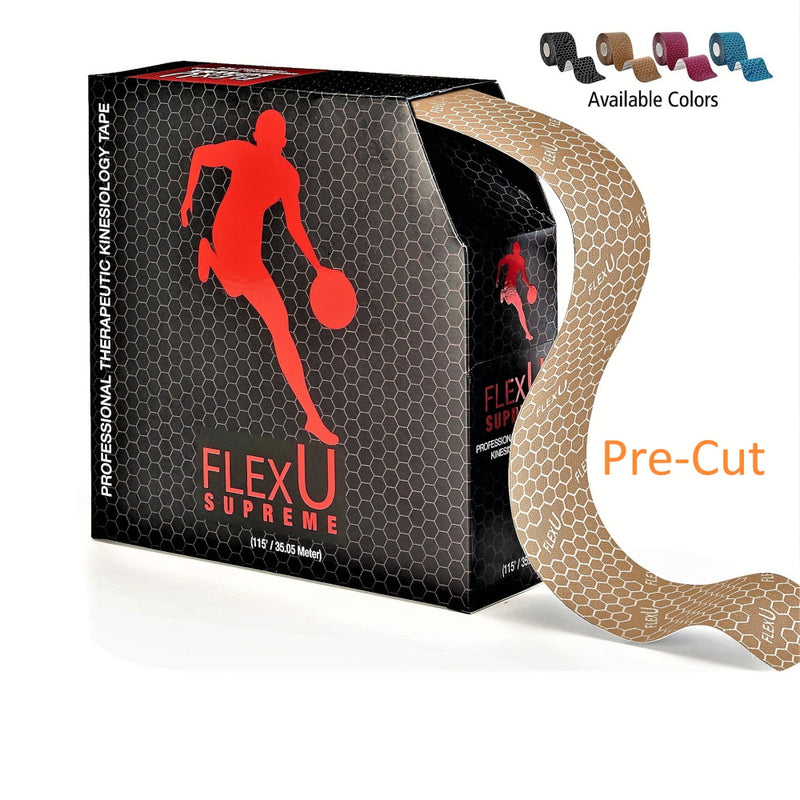 FlexU Kinesiology Tape Bulk Pack 140 Pre-Cut I Shape Strips, Beige