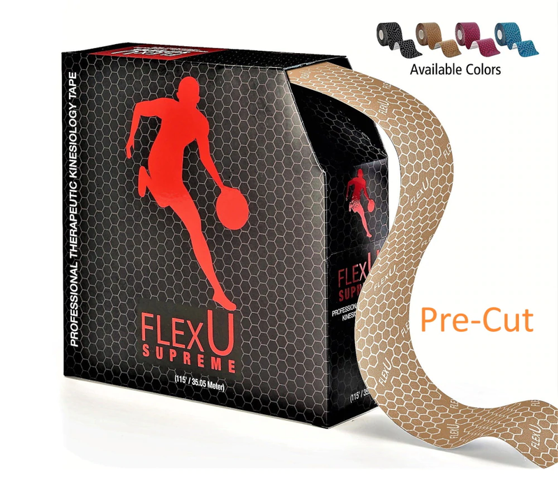FlexU Kinesiology Tape Bulk Pack 140 Pre-Cut I Shape Strips, Beige