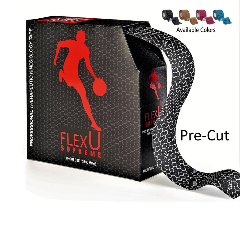FlexU Kinesiology Tape Bulk Pack 140 Pre-Cut I Shape Strips, Black