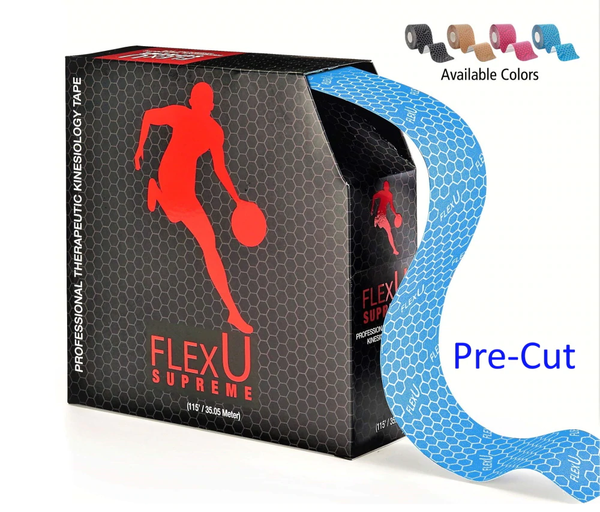 FlexU Kinesiology Tape Bulk Pack 140 Pre-Cut I Shape Strips, Blue