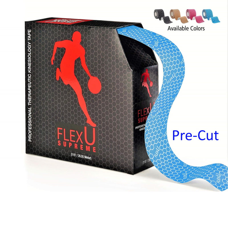 FlexU Kinesiology Tape Bulk Pack 140 Pre-Cut I Shape Strips, Blue