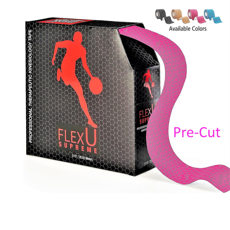 FlexU Kinesiology Tape Bulk Pack 140 Pre-Cut I Shape Strips, Pink