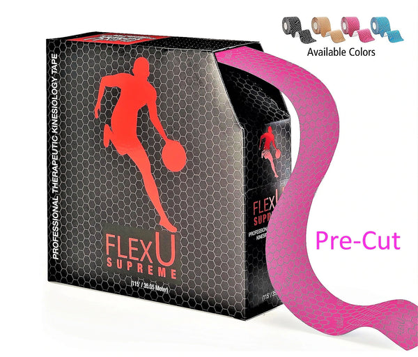 FlexU Kinesiology Tape Bulk Pack 140 Pre-Cut I Shape Strips, Pink