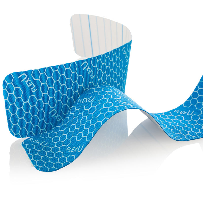 FlexU Kinesiology Tape 3 rolls Pack, (60 Pre-Cut 10” strips), Blue