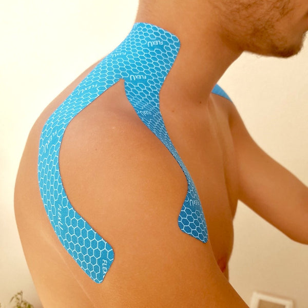 FlexU Kinesiology Tape 2 Rolls Pack Extra Wide Pre-Cut Y-Shape, Blue
