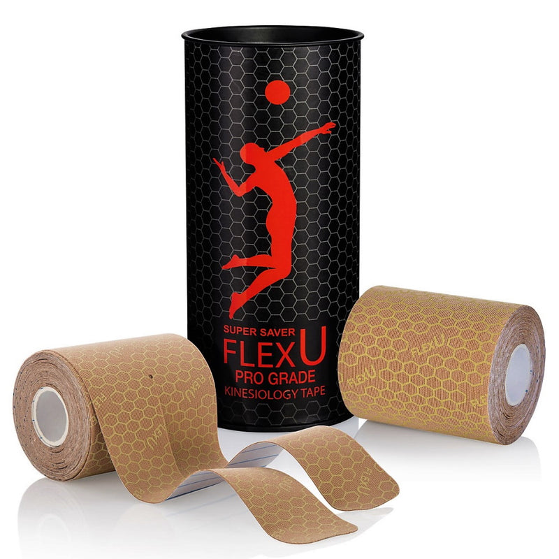 FlexU Kinesiology Tape 2 Rolls Pack Extra Wide Pre-Cut Y-Shape, Beige
