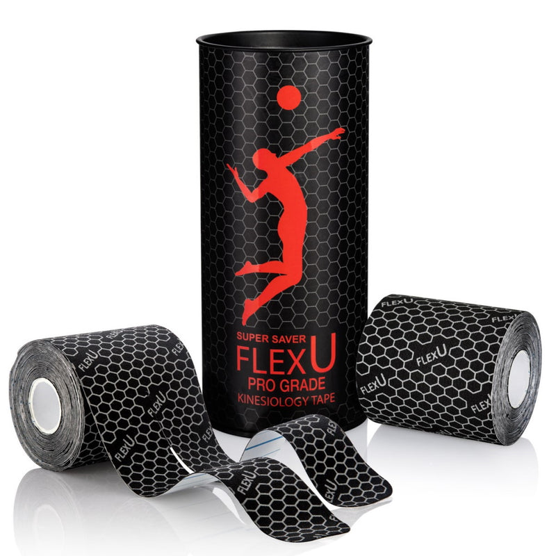 FlexU Kinesiology Tape 2 Rolls Pack Extra Wide Pre-Cut Y-Shape, Black