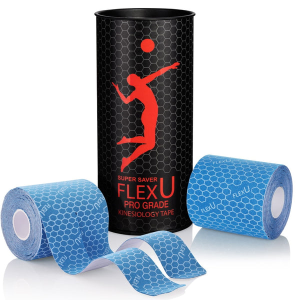 FlexU Kinesiology Tape 2 Rolls Pack Extra Wide Pre-Cut Y-Shape, Blue