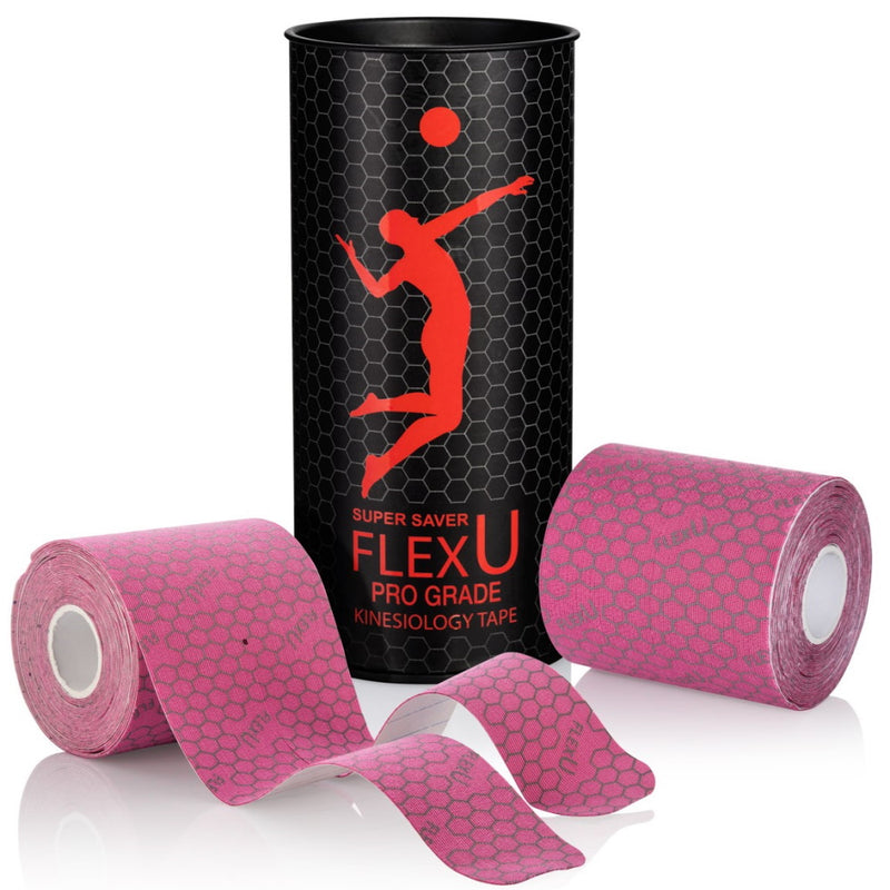 FlexU Kinesiology Tape 2 Rolls Pack Extra Wide Pre-Cut Y-Shape, Pink