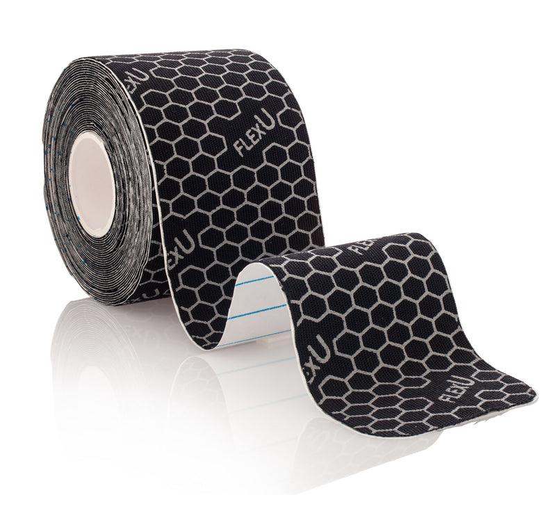 FlexU Kinesiology Tape 1 Roll 16.4 feet Pre-Cut I Shape, Black