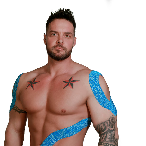 FlexU Kinesiology Tape Bulk Pack 140 Pre-Cut I Shape Strips, Blue